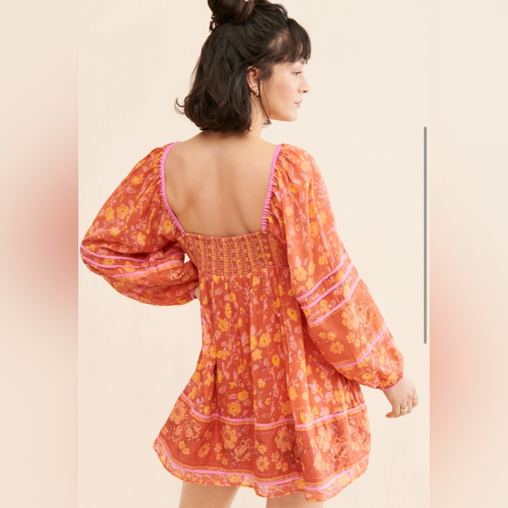 Orange Floral Smocked Back Mini Dress